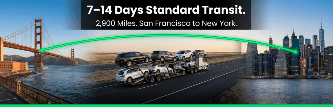 Car carrier crossing from the Golden Gate Bridge to the New York skyline, 7 to 14 days standard transit