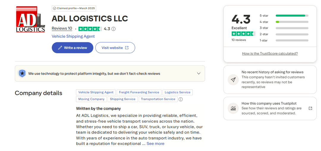 What Customers Say About ADL Logistics LLC