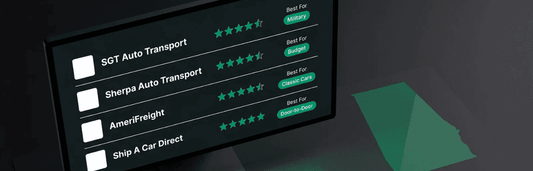 Screen ranking SGT Auto Transport, Sherpa Auto Transport, AmeriFreight and Ship A Car Direct with star ratings