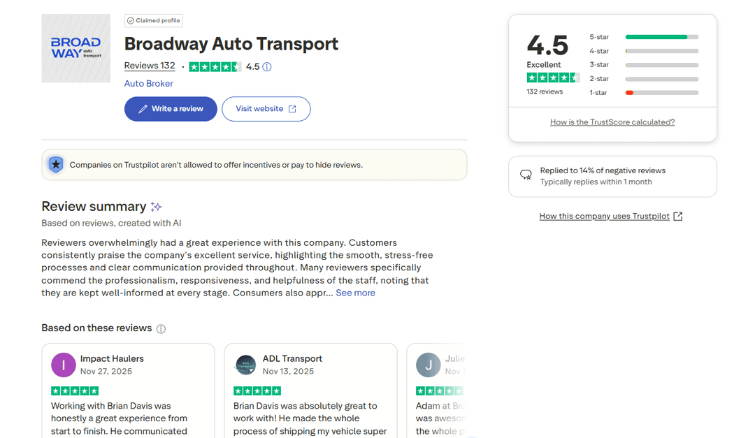Recent Customer Reviews — Google, BBB, And Transportreviews.Com Aggregated