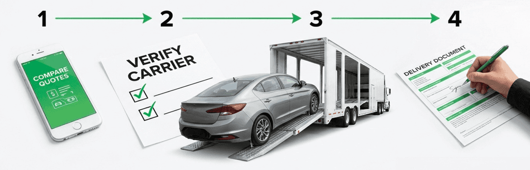 Four steps to ship a car to Ohio: compare quotes, verify the carrier, load onto the trailer, sign delivery documents