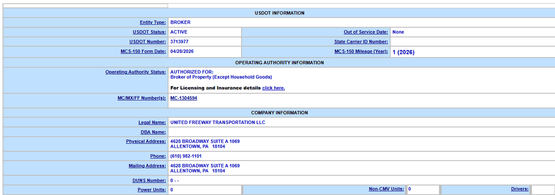 United Freeway Transportation FMCSA