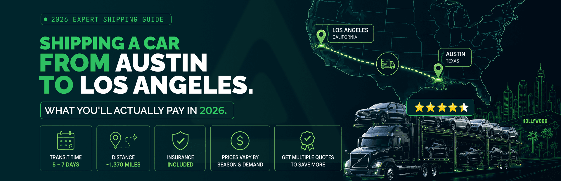 Austin to Los Angeles Car Shipping in 2026: 1,377 Miles of I-10