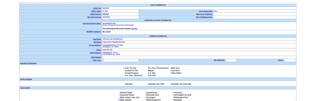 Is Crystal Car Shipping Legit? FMCSA Records And Broker Authority