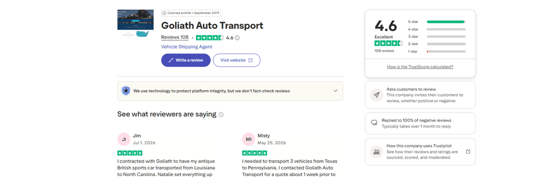 What Real Customers Say About Goliath Auto Transport Reviews