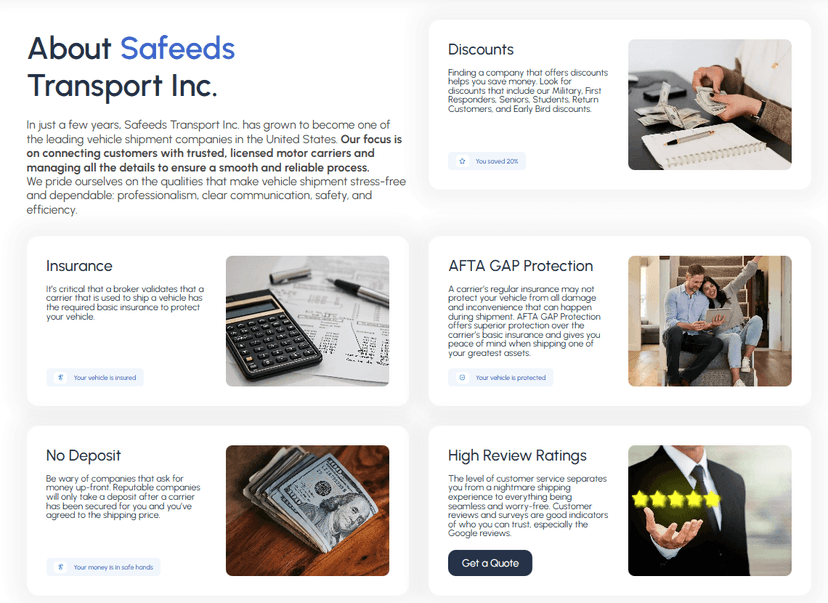 Safeeds Transport Inc Services