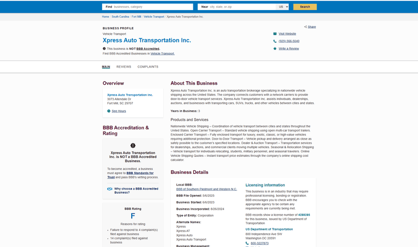 Xpress Auto Transportation Reviews Across BBB, Trustpilot, Yelp, and Transportvibe