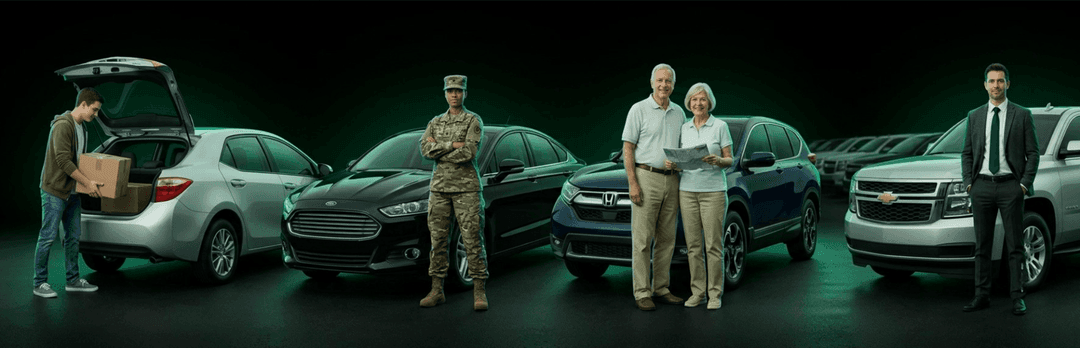 Shippers on the Dallas to New York lane: a student loading a sedan, a soldier, a retired couple and a car dealer