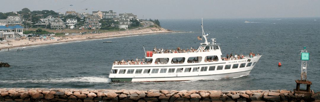 Passenger ferry crossing from the Cape Cod shoreline toward Martha's Vineyard and the islands