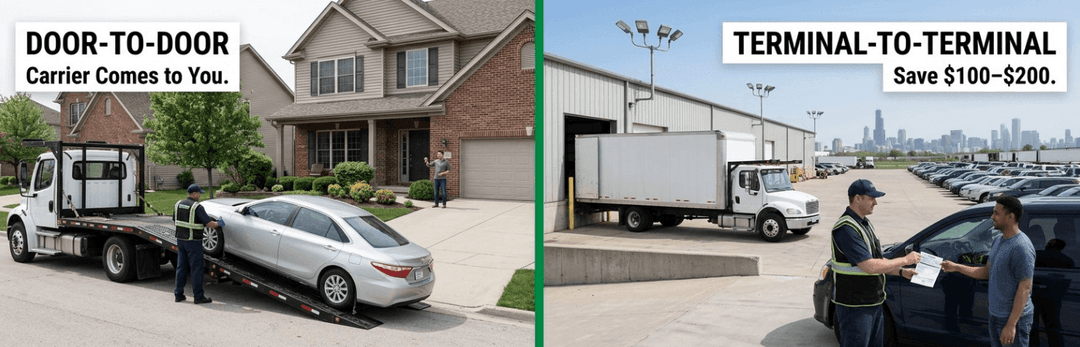 Door-to-door delivery at a suburban home versus a terminal lot drop off that saves $100 to $200