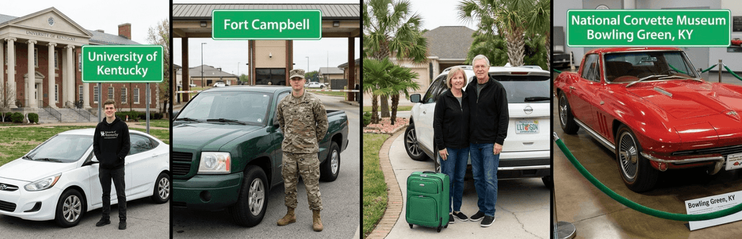 Kentucky shippers: a student at University of Kentucky, a soldier at Fort Campbell, a couple and a red Corvette