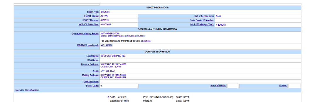 FMCSA Snapshot: What USDOT 4169915 and MC 1603706 Really Show