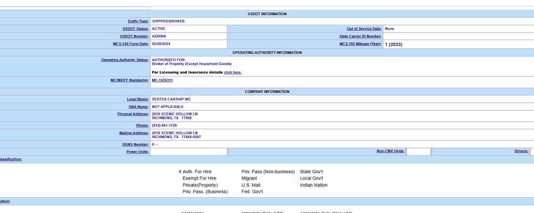 Operating Authority And MC Number Status