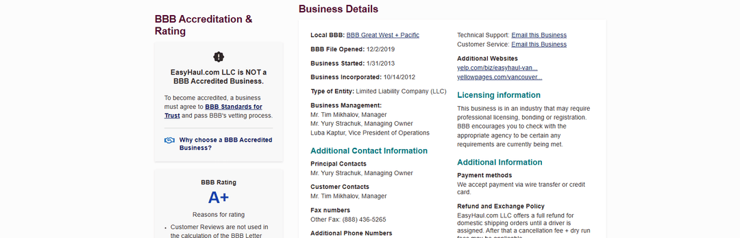 EasyHaul Reviews, BBB Rating, And Complaint Patterns