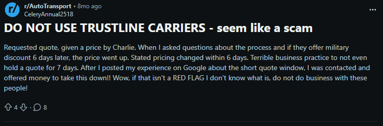 Trustline Carriers Llc Reviews And Complaints
